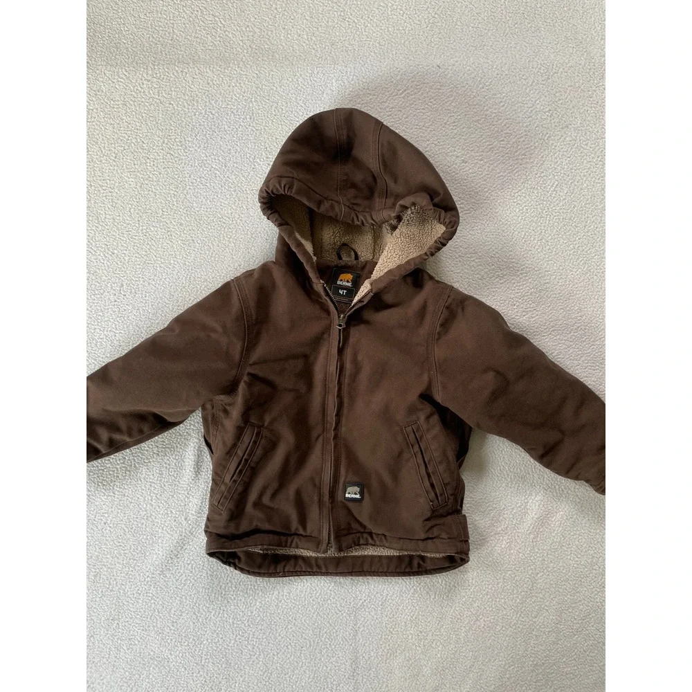Berne Toddler 4T Workwear Jacket Brown Sherpa Lined Hooded Canvas BHJ42TBB